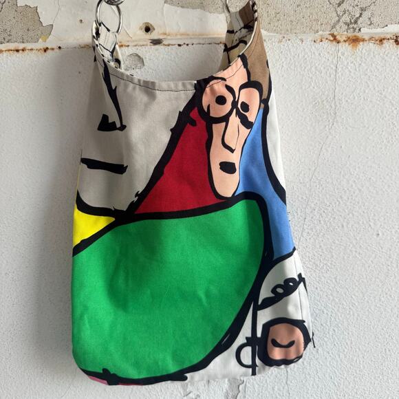 Pop Art Crossbody Bag Abstract Faces Canvas Purse Wearable Art Funky Grandmacore - Picture 2 of 7